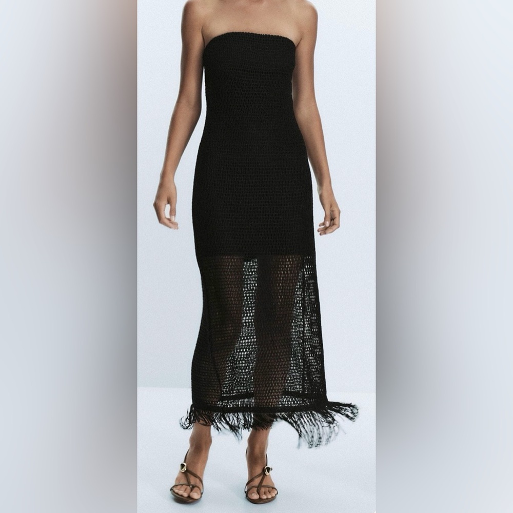 Zara Black Strapless Crochet Maxi Dress